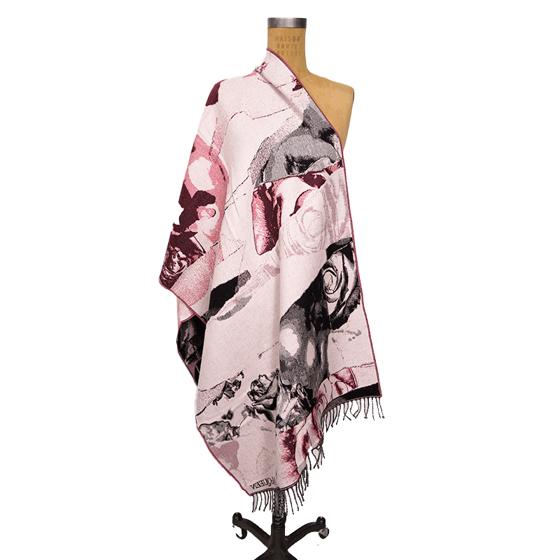 NEW $470 ALEXANDER MCQUEEN Pink & Black TORN ROSES SKULL 100% WOOL