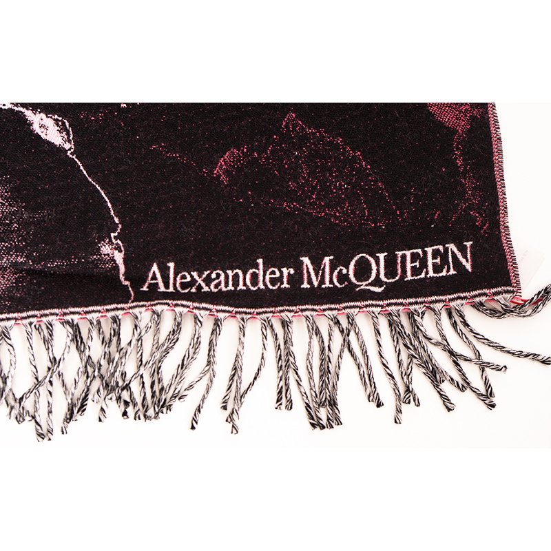NEW $470 ALEXANDER MCQUEEN Pink & Black TORN ROSES SKULL 100% WOOL