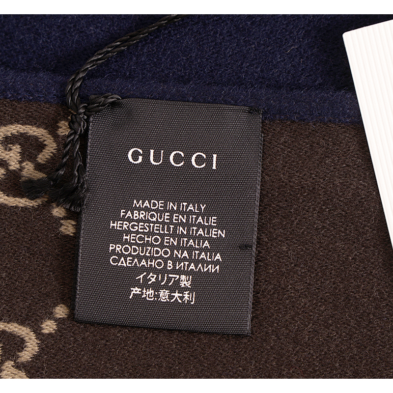 NEW $490 GUCCI Reversible Blue & LOGO GG Wool Silk Long Fall