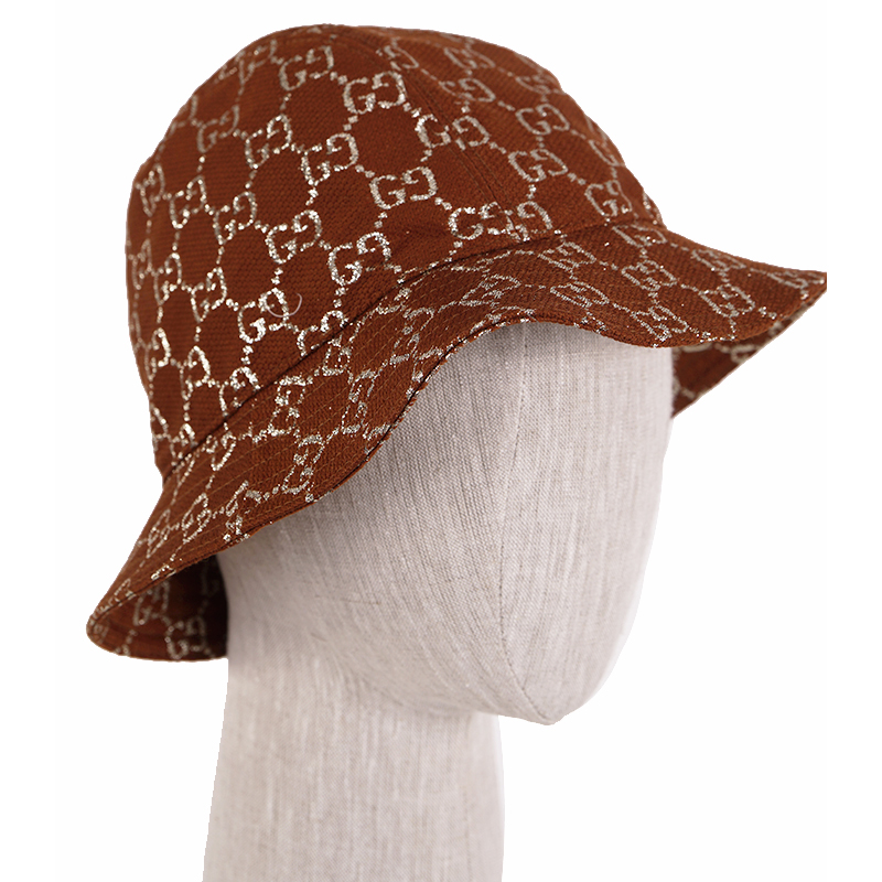 M NEW $590 GUCCI Rust Brown PALE GOLD GG LOGO LAME Wool Blend