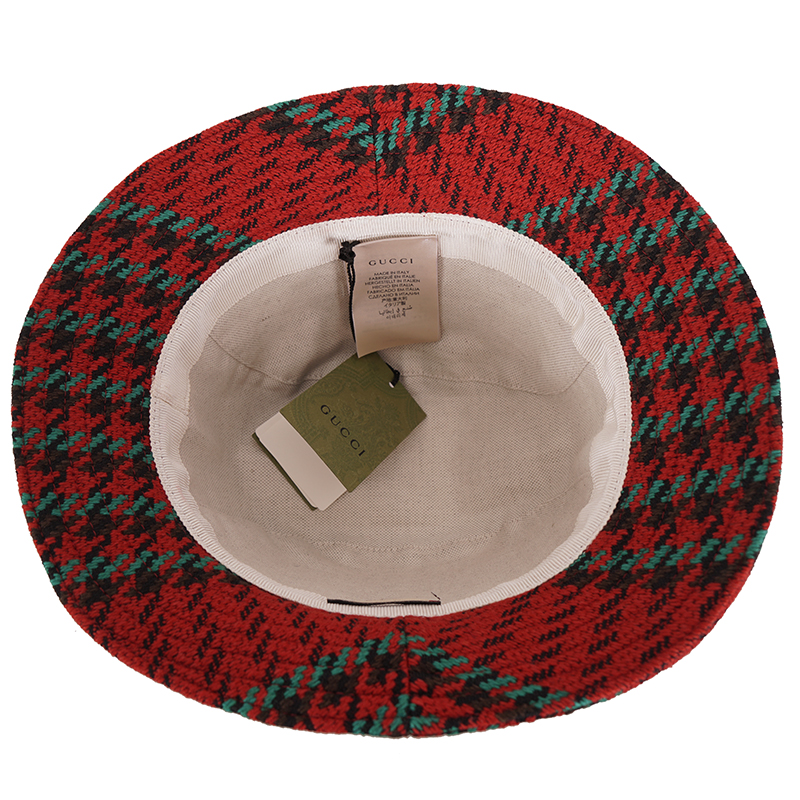 sz M NEW $790 GUCCI Red & Green WOOL HOUNDSTOOTH Large GG