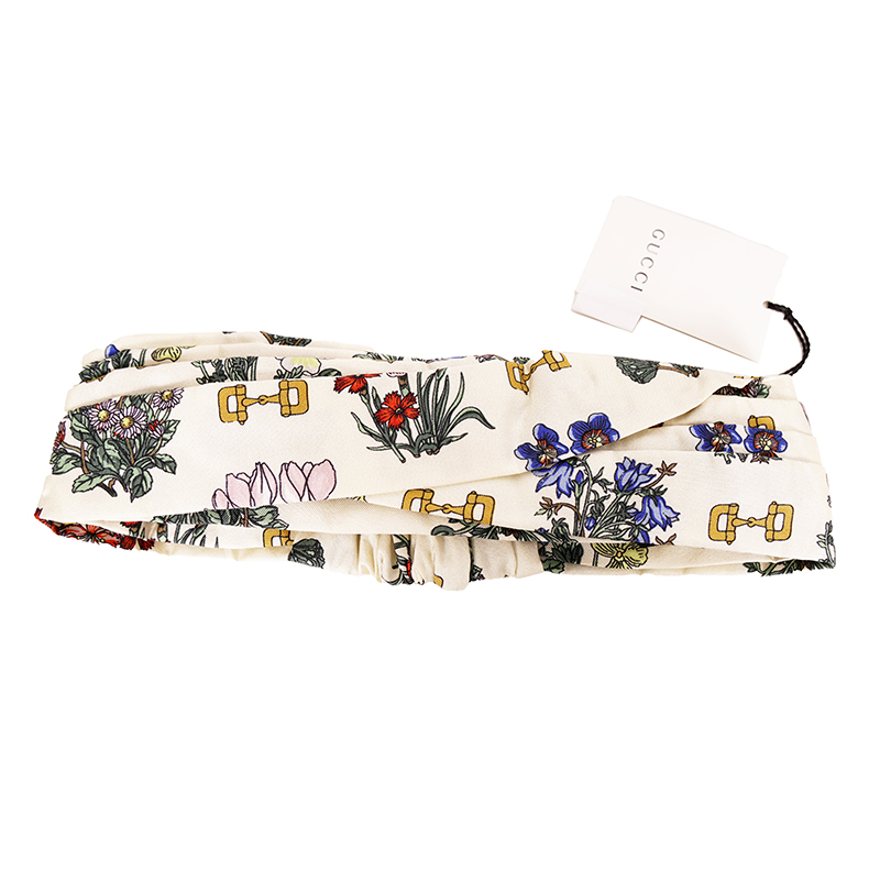 M NEW $450 GUCCI Ivory Equestrian HORSEBIT & FLORAL Silk  display picture 3