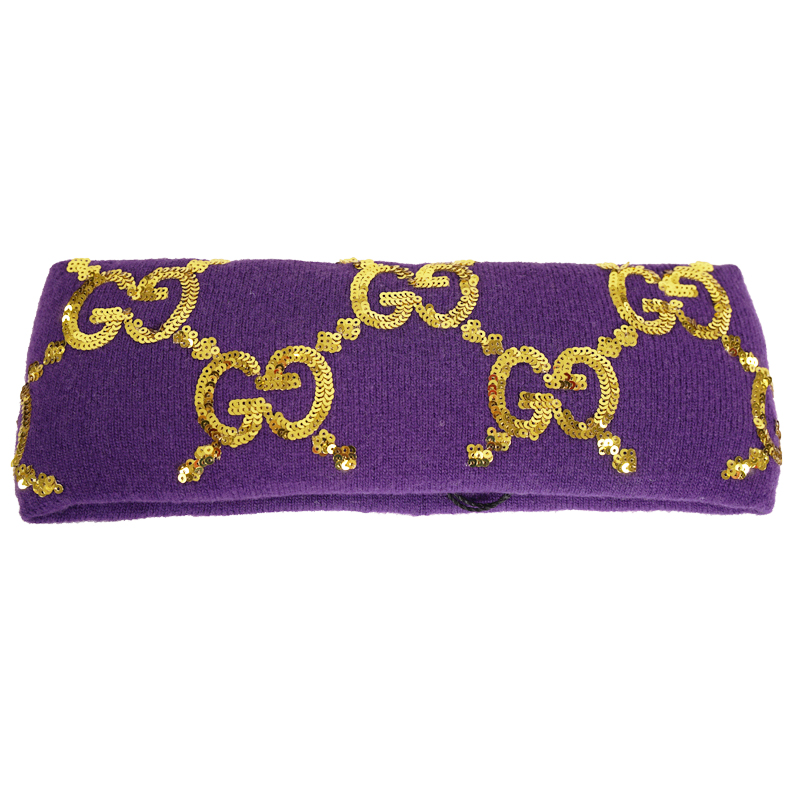 sz M NEW $590 GUCCI Violet Purple GOLD SEQUIN GG LOGO Wide Padded