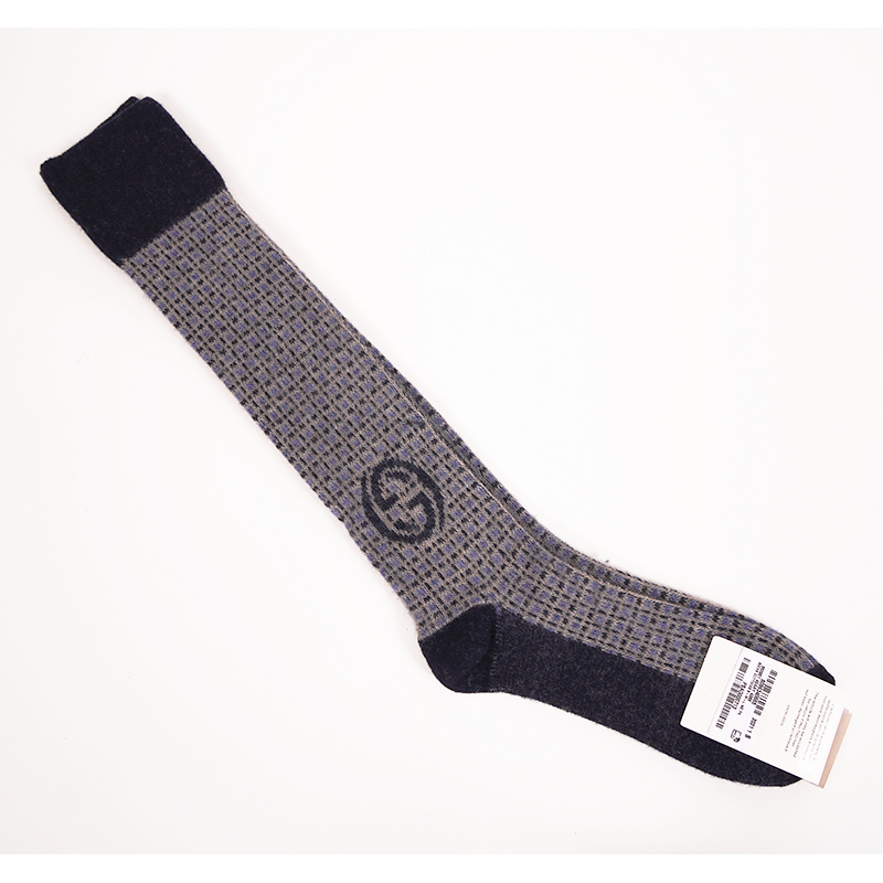 sz S NEW $195 GUCCI Men's Wool Grey Blue Pattern INTERLOCKING LOGO