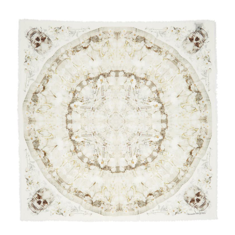 NEW $490 ALEXANDER MCQUEEN Ivory OPHELIA SKULL FLORAL Modal Wool
