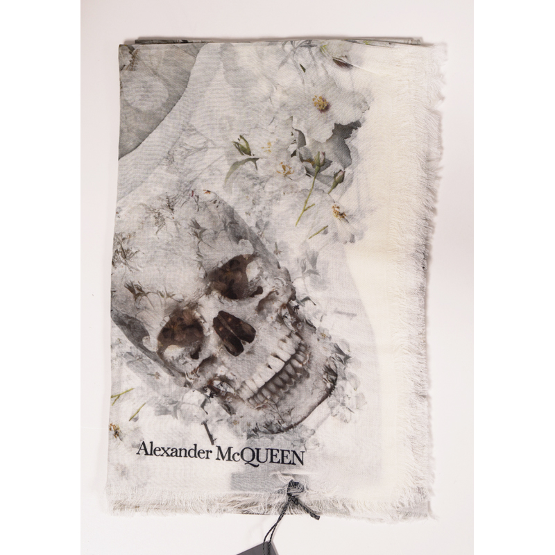 NEW $490 ALEXANDER MCQUEEN Ivory OPHELIA SKULL FLORAL Modal Wool