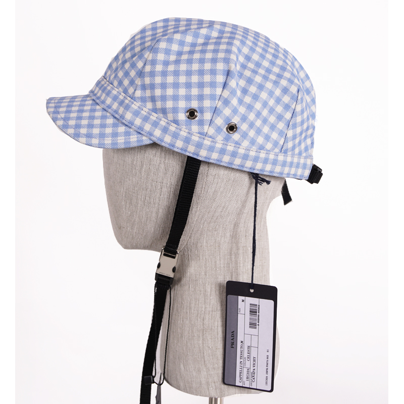 XS NEW $590 PRADA Woman's RUNWAY Print Blue Gingham Cotton Chin