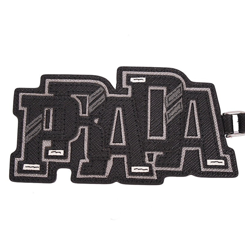NEW $495 PRADA Preppy LOGO Gray Black SAFFIANO LEATHER Trick