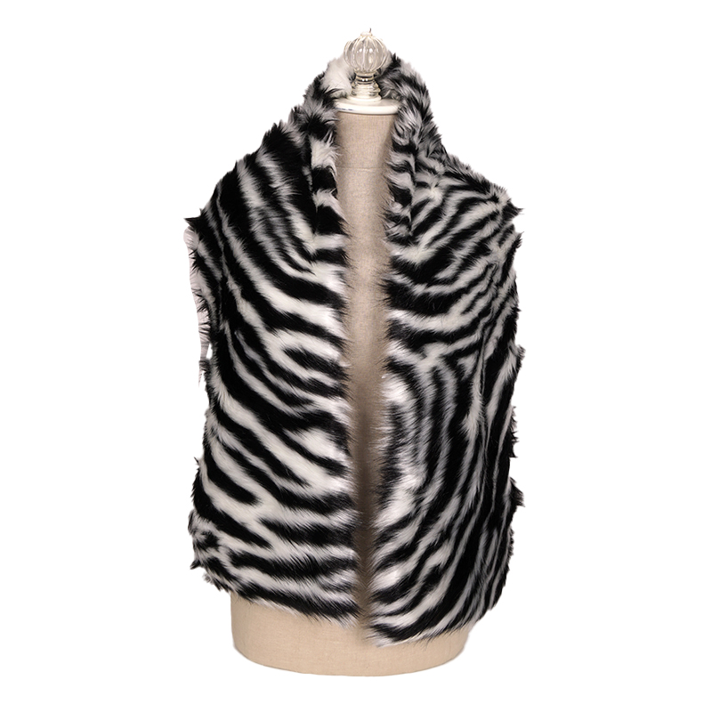 NEW $795 VERSACE RUNWAY Black White Zebra Print FAUX FUR STOLE 54