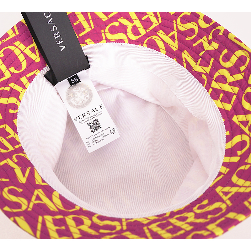 59 L NEW $475 VERSACE Pink YELLOW ALLOVER LOGO Signature  display picture 1