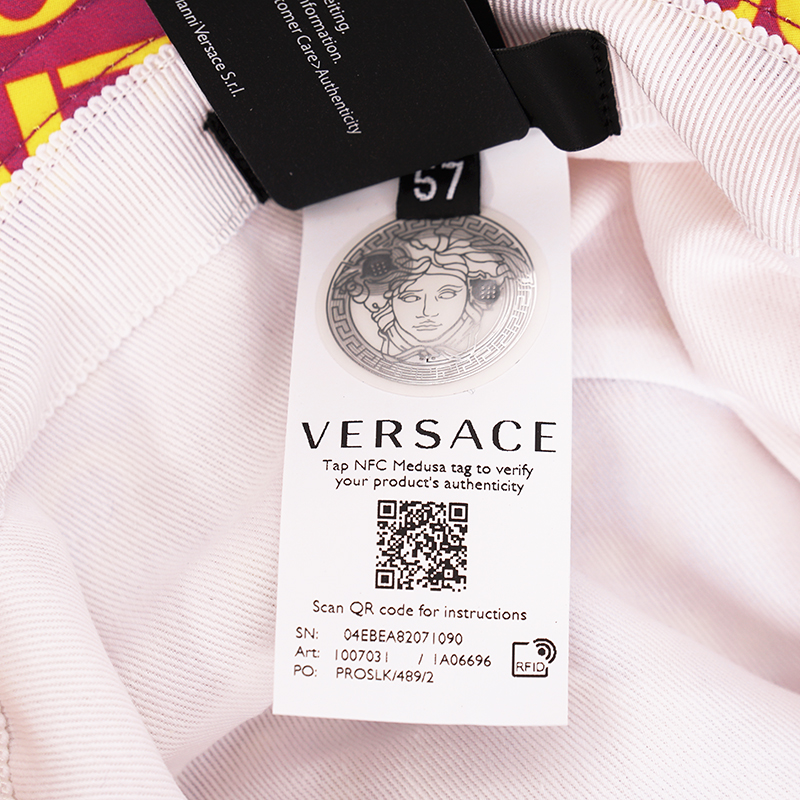 57 S NEW $475 VERSACE Pink YELLOW ALLOVER LOGO Signature  display picture 3
