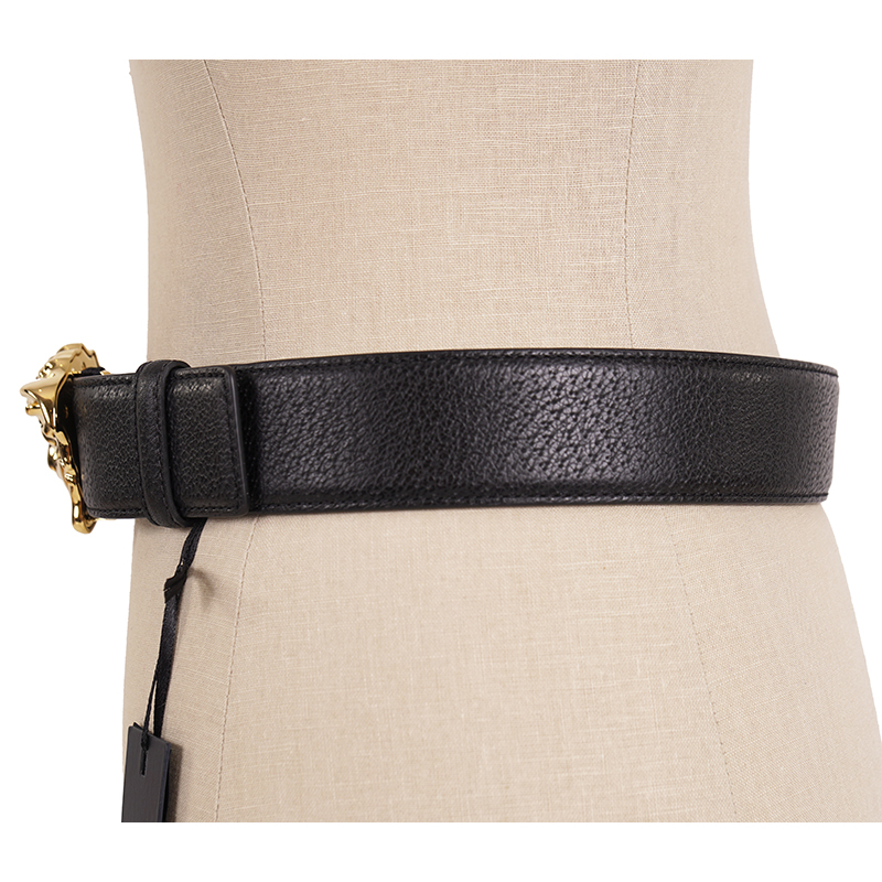 28/70 NEW $425 VERSACE RUNWAY Black Grainy Leather GOLD MEDUSA