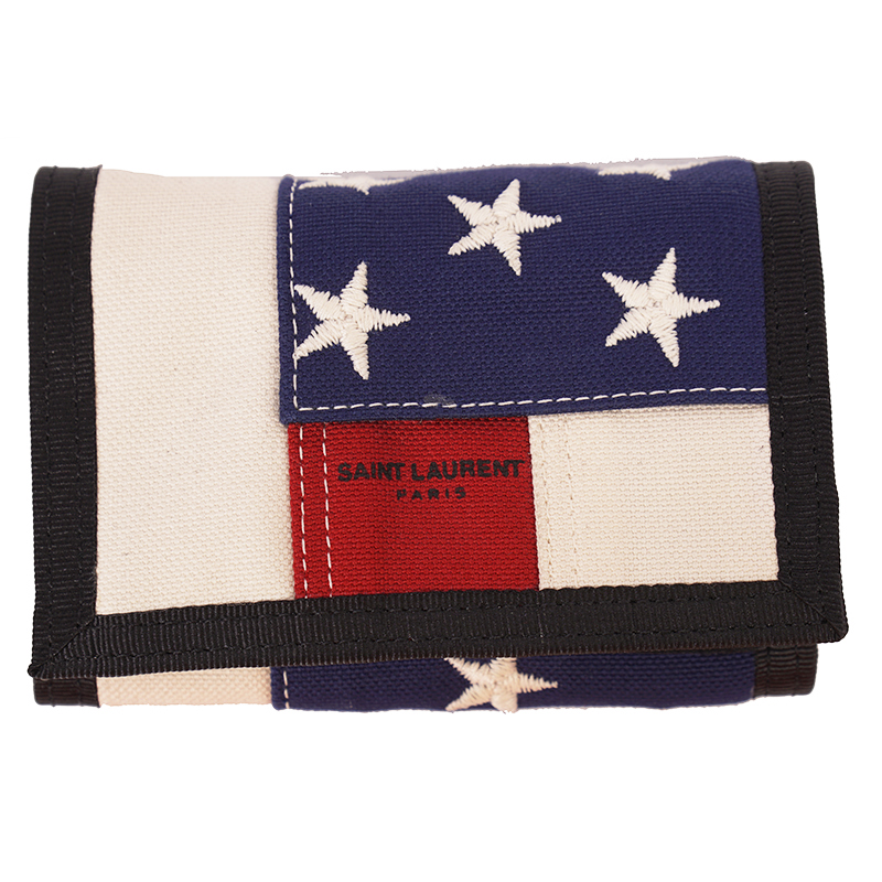NEW $255 SAINT LAURENT Red White Blue AMERICAN FLAG Canvas Small