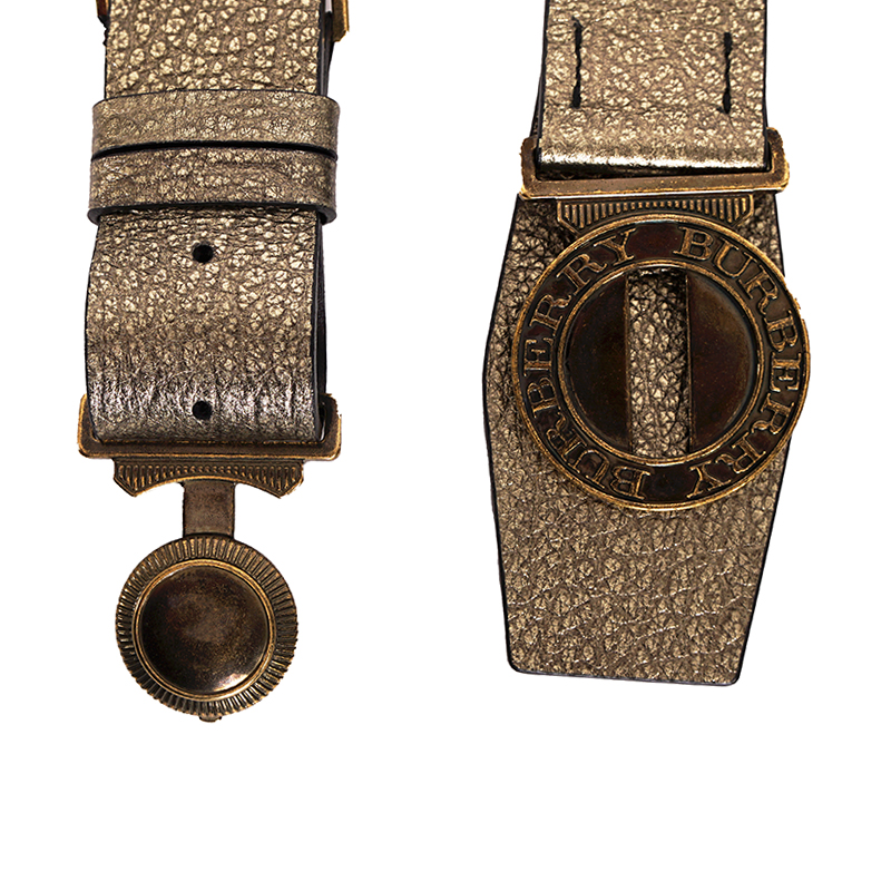 30/75 NEW $550 BURBERRY Gold Grainy Leather Icon LOGO MILITARY