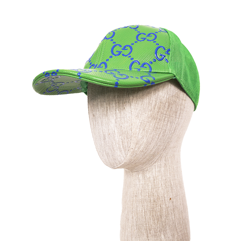 M NEW $600 GUCCI Green Perforated Leather GG LOGO Monogram Unisex