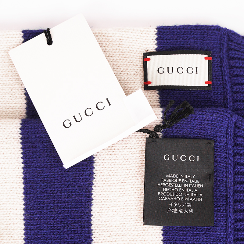 NEW $810 GUCCI Men's Blue Striped LOVED TIGER LOGO Wool Long