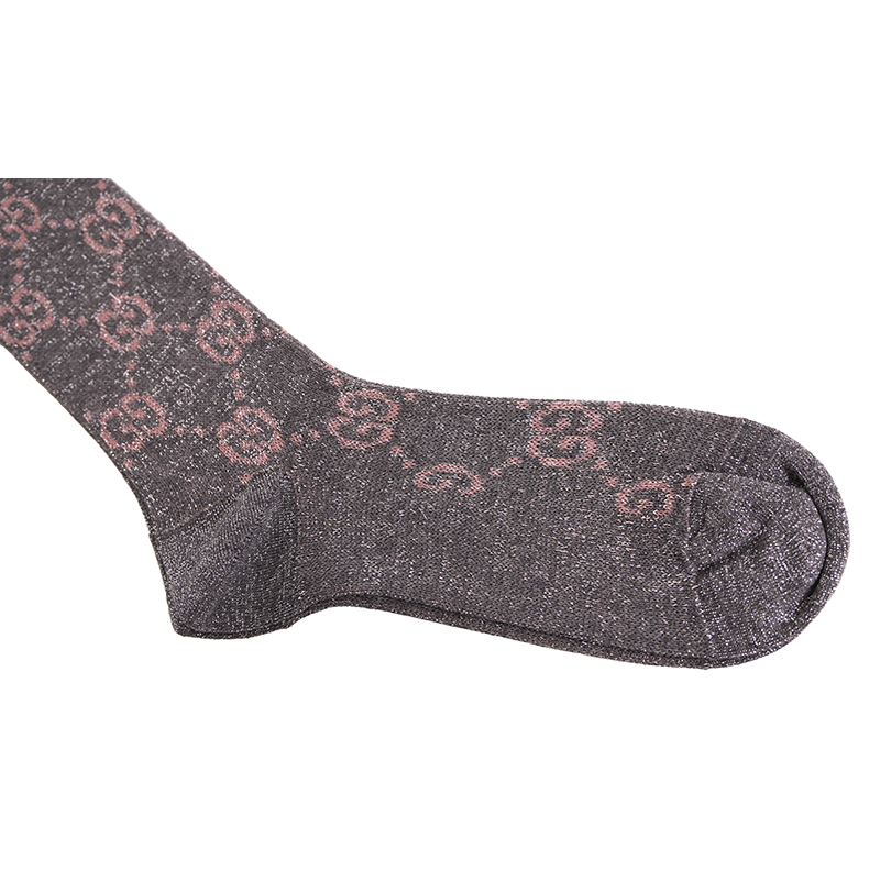 M NEW $290 GUCCI Woman's Gray w/ PINK GG Logo Lame' Cotton Calf
