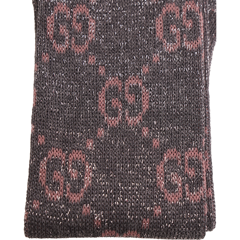 M NEW $290 GUCCI Woman's Gray w/ PINK GG Logo Lame' Cotton Calf