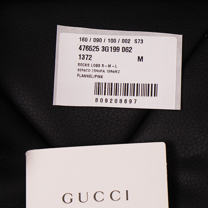 M NEW $290 GUCCI Woman's Gray w/ PINK GG Logo Lame' Cotton Calf