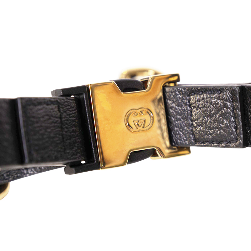 sz M NEW $650 GUCCI Black Demetra Leather-Style Gold Hardware LOGO
