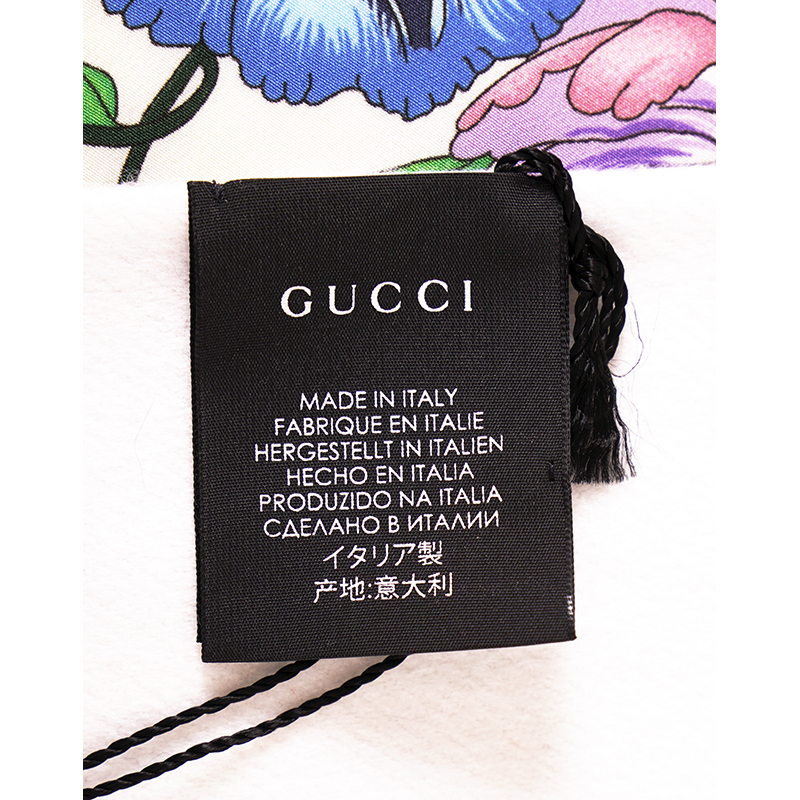 NEW $800 GUCCI White Silk FLORA SNAKE LOGO PRINT Cashmere Lining