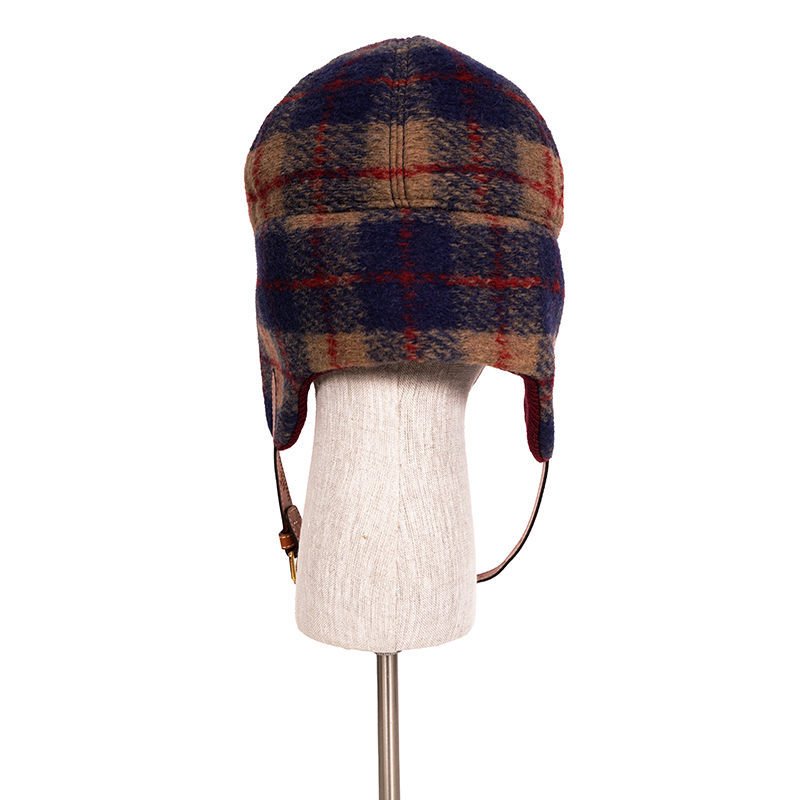 sz S NEW $950 GUCCI Camel Blue Red WOOL PLAID GG Logo FLAP TRAPPER