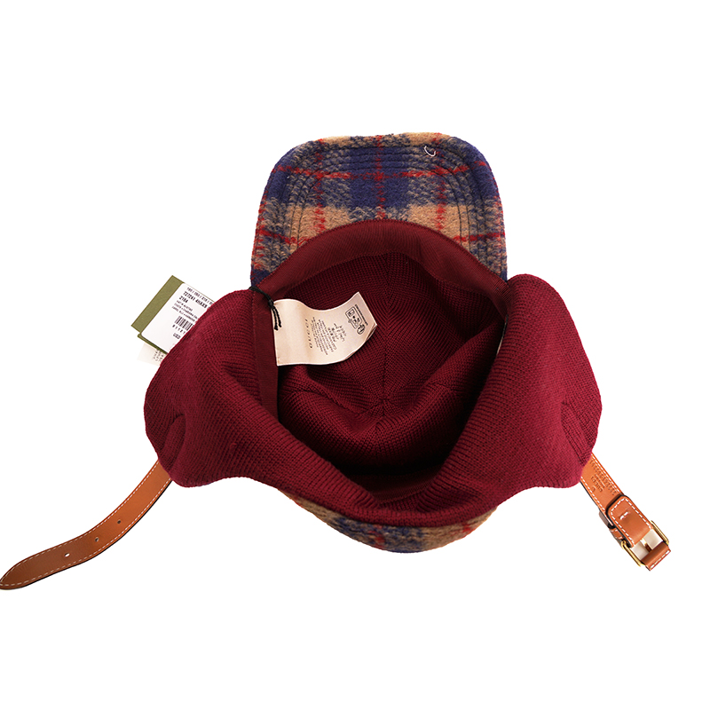 sz S NEW $950 GUCCI Camel Blue Red WOOL PLAID GG Logo FLAP TRAPPER