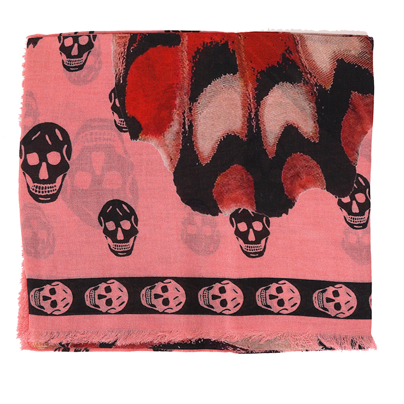 NEW $545 ALEXANDER MCQUEEN Pink GIANT BUTTERFLY Skull Print Modal