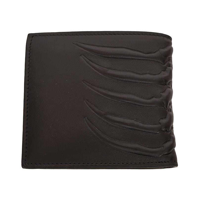 NEW ALEXANDER MCQUEEN Mens Black Leather RIB CAGE Gothic Bi-Fold