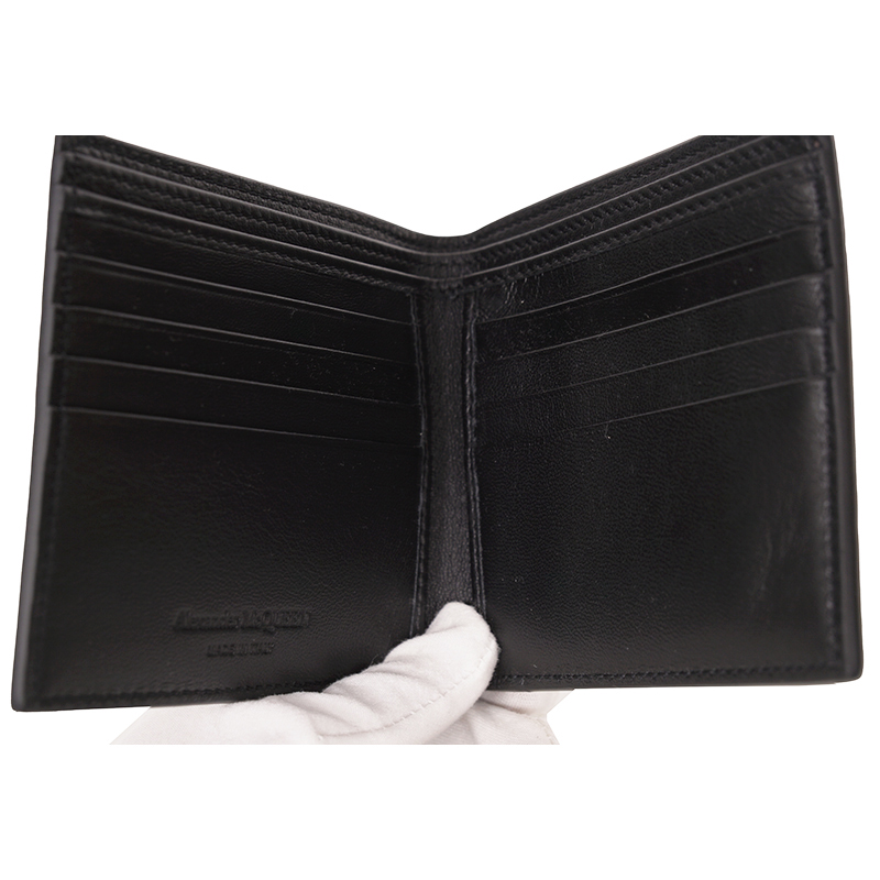 NEW ALEXANDER MCQUEEN Mens Black Leather RIB CAGE Gothic Bi-Fold