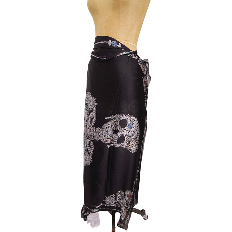 NEW $795 ALEXANDER MCQUEEN Black Gemstone TREASURE SKELETON Silk
