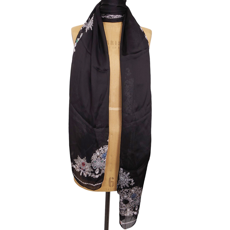 NEW $795 ALEXANDER MCQUEEN Black Gemstone TREASURE SKELETON Silk