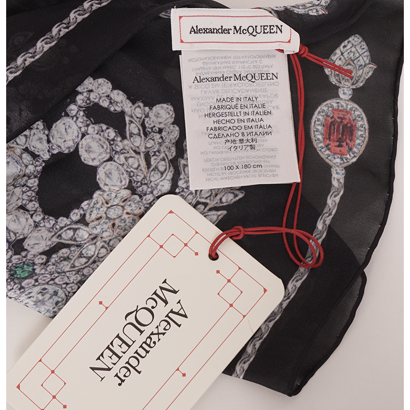 NEW $795 ALEXANDER MCQUEEN Black Gemstone TREASURE SKELETON Silk