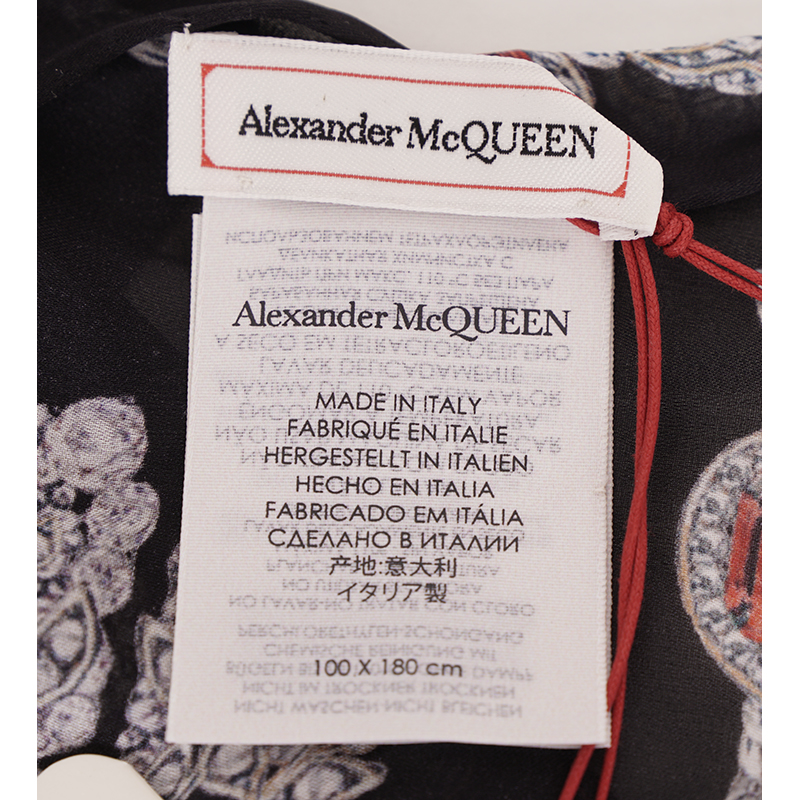 NEW $795 ALEXANDER MCQUEEN Black Gemstone TREASURE SKELETON Silk
