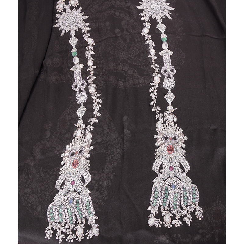 NEW $795 ALEXANDER MCQUEEN Black Gemstone TREASURE SKELETON Silk