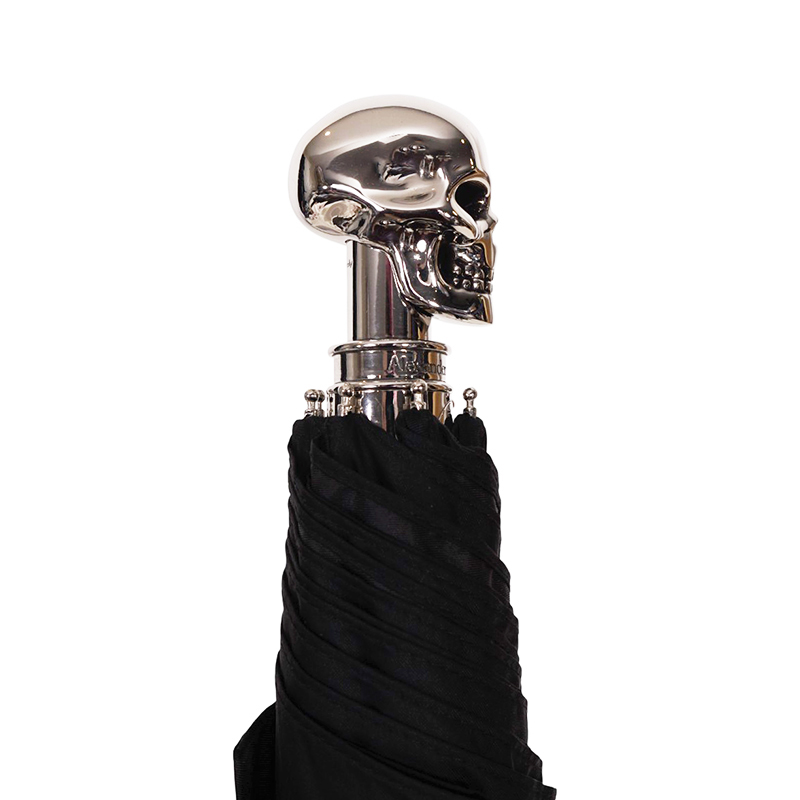NEW $680 ALEXANDER MCQUEEN Silver Metal SKULL-HANDLE Compact