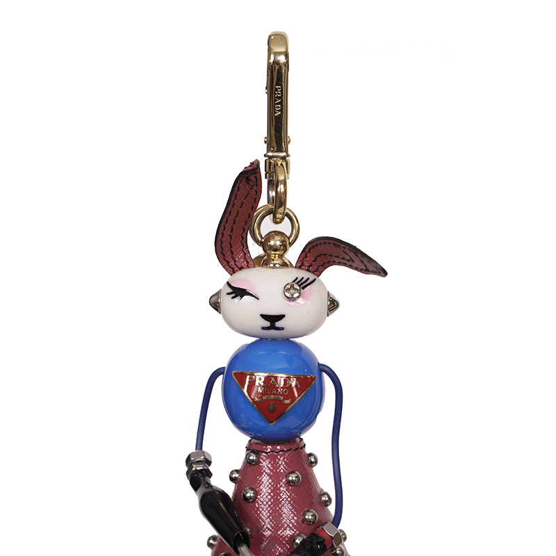 NEW $725 PRADA Saffiano Leather Metal Annie BUNNY RABBIT ROBOT Key