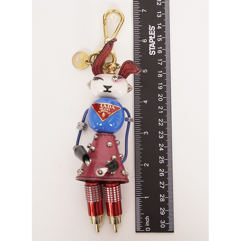 NEW $725 PRADA Saffiano Leather Metal Annie BUNNY RABBIT ROBOT Key
