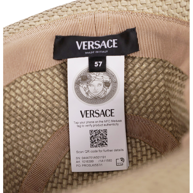 57 US M NEW $650 VERSACE Beige Cotton Blend MEDUSA '95 Raffia