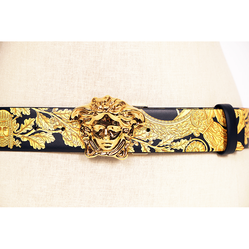 sz 85 US 34 NEW $650 VERSACE Black HERITAGE BAROQUE Reversible