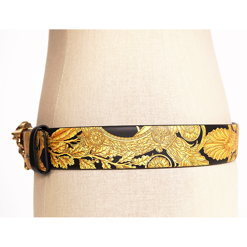 sz 85 US 34 NEW $650 VERSACE Black HERITAGE BAROQUE Reversible