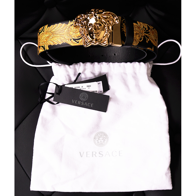 sz 85 US 34 NEW $650 VERSACE Black HERITAGE BAROQUE Reversible