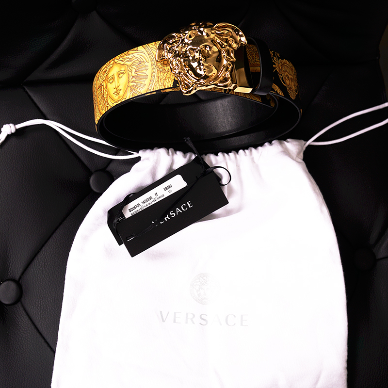 sz 85 US 34 NEW $650 VERSACE Black HERITAGE BAROQUE Reversible