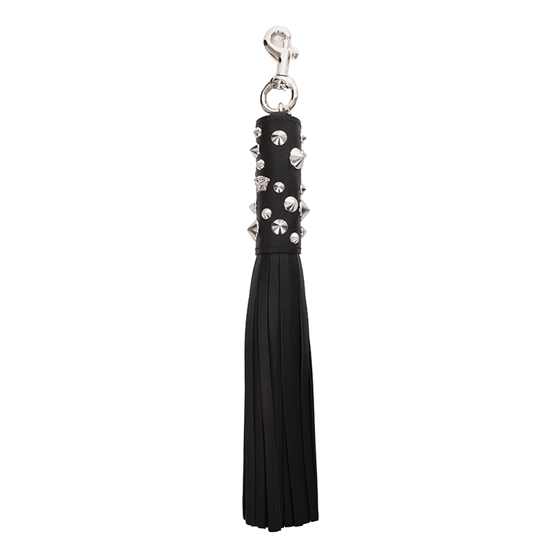 NEW $575 VERSACE RUNWAY Black Leather MEDUSA STUDDED TASSEL
