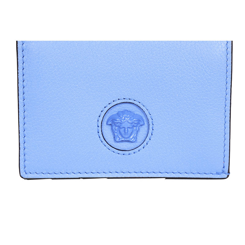 NEW $525 VERSACE Blue Leather LA MEDUSA LOGO Bifold Small COMPACT