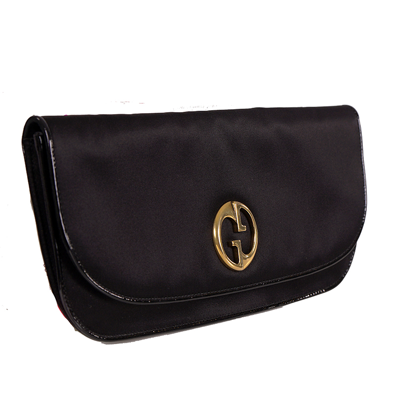 NEW $1100 GUCCI RUNWAY GG1973 Black Satin PATENT PIPING Evening