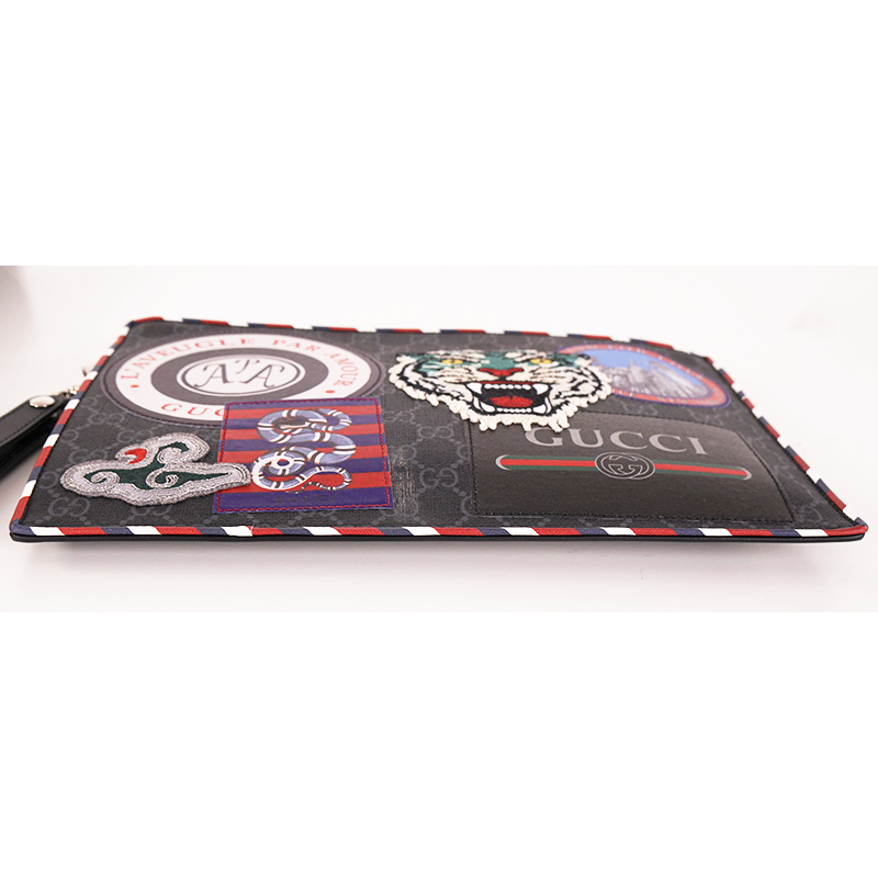 NEW $1225 GUCCI Black NIGHT COURRIER Supreme Canvas TIGER SNAKE Wristlet  BAG NIB
