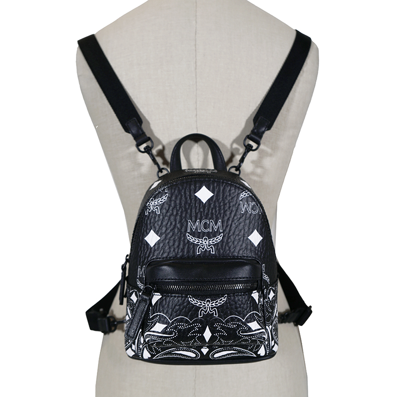 NEW $990 MCM Black Visetos White Logo Stark WESTERN BANDANA VI