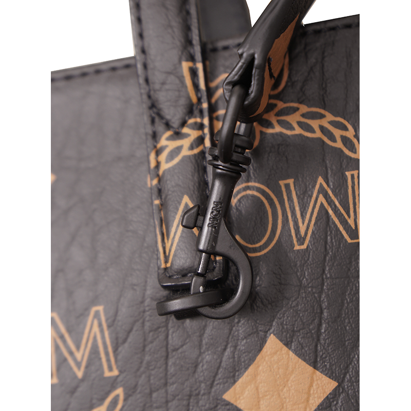 NEW $690 MCM Black Coated Canvas MINI AREN ORANGE LOGO Visetos