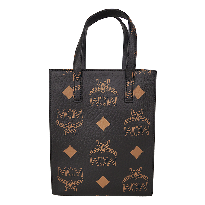 NEW $690 MCM Black Coated Canvas MINI AREN ORANGE LOGO Visetos